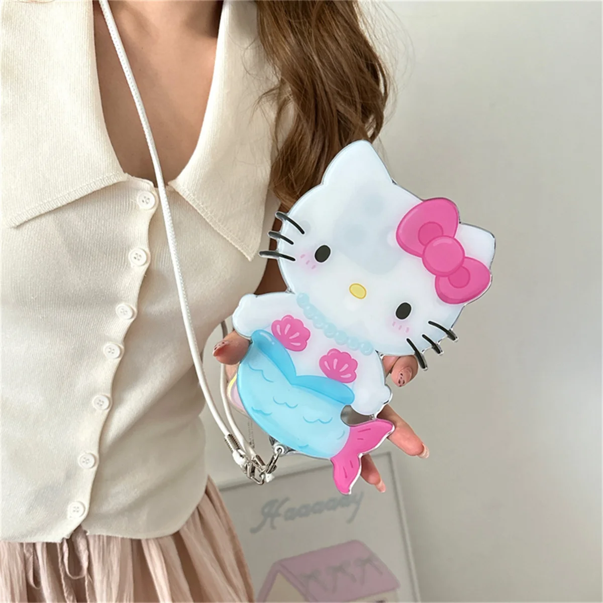 

Korean Cute Hellokitty Mirror Phone Case For iPhone 16 Pro 15 14 Pro Max Cover with Lanyad Strap Cartoon Cases For Girls