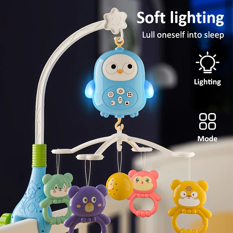 360 °   Móvil Musical para Cuna de Bebé, Luz Nocturna Giratoria, Juguete con Campana para Cama, Temporizador de Cuatro Velocidades, Sonajero Colgante para Bebés Recién Nacidos, Regalo para la Mesita de Noche