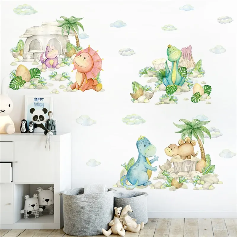 Cute Baby Dinosaurs Wall Stickers For Kindergarten Home Decoration Diy Safari Triceratops Mural Art Kids Room Decals Pvc Poster