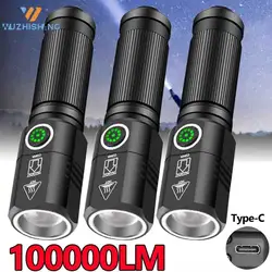 10000000 Lumens Led Flashligh 3 Modes XHP50 TYPE-C Rechargeable Built in 18650 Battery Torch For Outdoor Fishing Hunting Camping