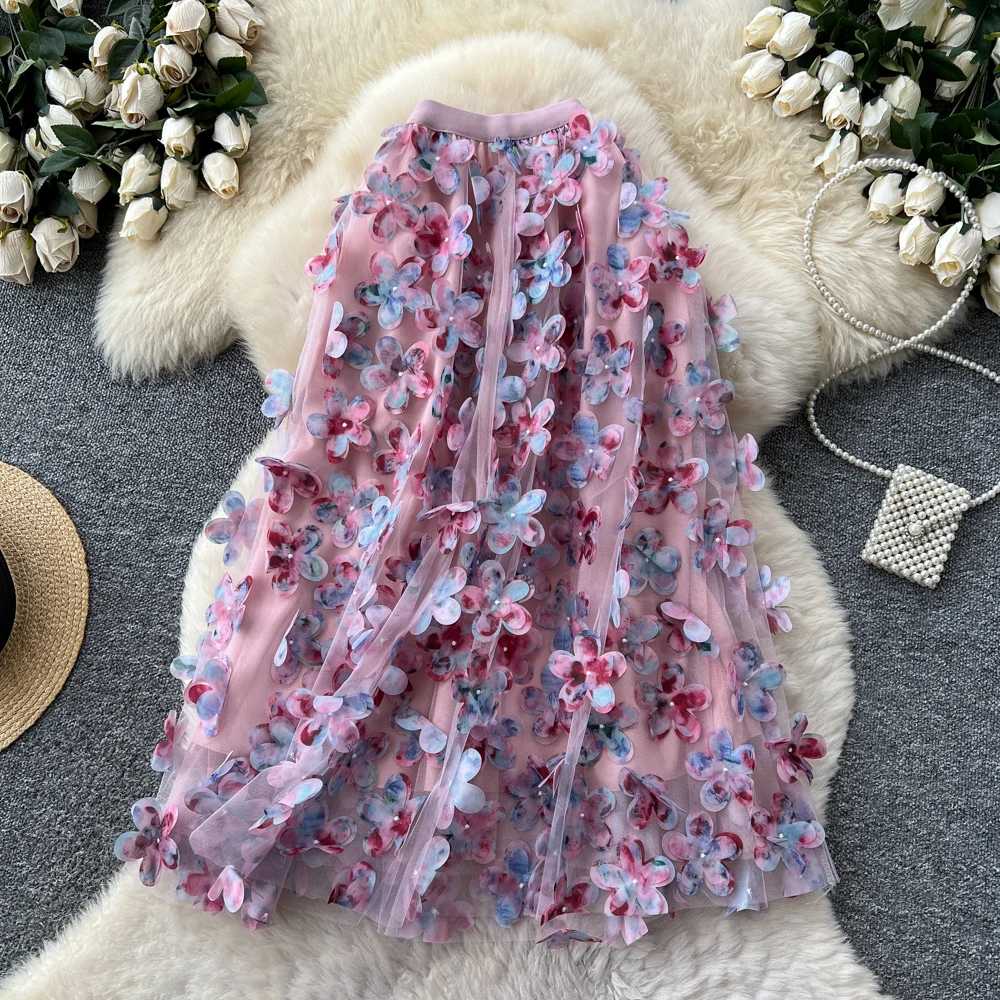 

Women Chic floral mesh Skirt High Waist Elegant Fashion Wrap Skirt autumn winter Clothing