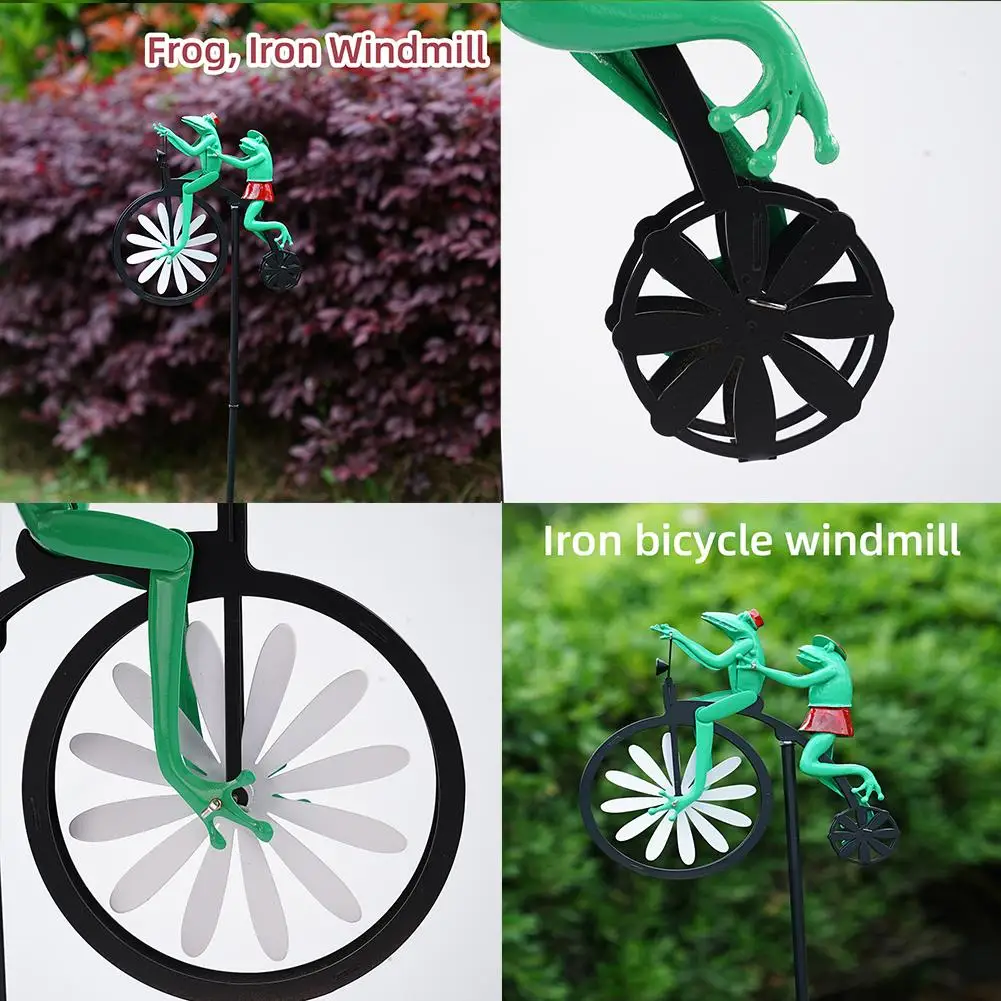 

Frog Bike Ride Iron Windmill Animal Yard Fashion Garden Garden High Crafts Decors Yard Decorative Quality Q2B9