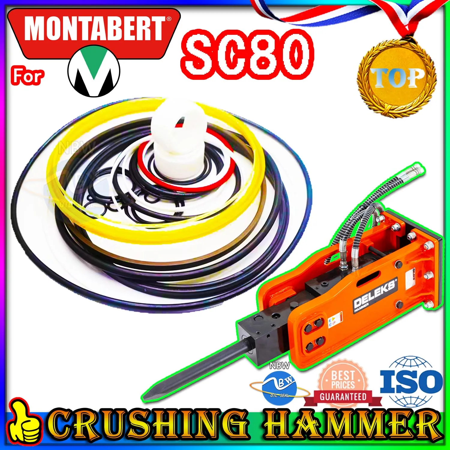 

For Montabert SC80 Crushing Hammer Oil Seal Repair Kit Excavator Hydraulic Cylinder Broken Breaker Mend Oil proof Dustproof NBR