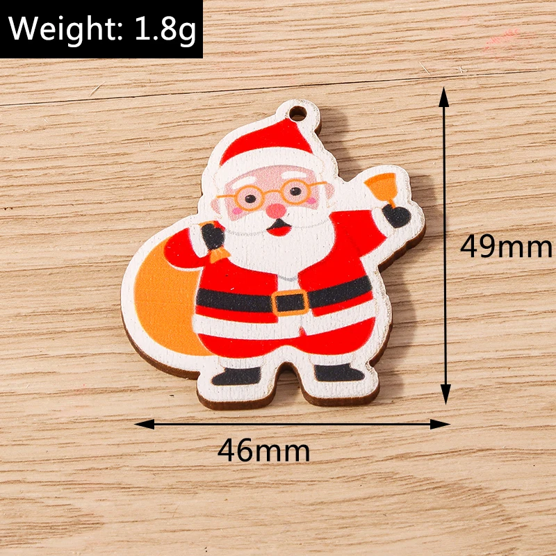 Tusember 10 Stück Weihnachtsanhänger aus Holz, Weihnachtsbaum, Weihnachtsmann, Zwerg, Schneemann, Anhänger für Schmuckherstellung, Ohrringe, Halsketten, DIY – Detail 12