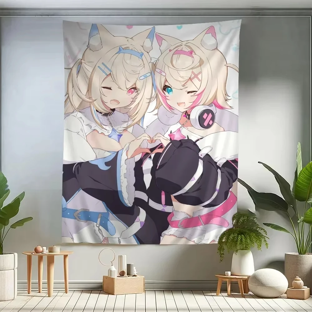 FuwaMoco Fuwawa Mococo Hololive Vtuber Kawaii Anime Tapestry Living Room Wall Art Decor Blanket Decoration Tapestry Gift