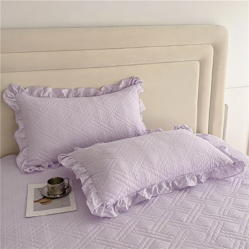 Bonenjoy 2pcs Pillowcase Ruffles Pillow Cover Solid Color Cushion Cover 48x74cm Rectangle Pillowslip Home Pillow Case 베개커버