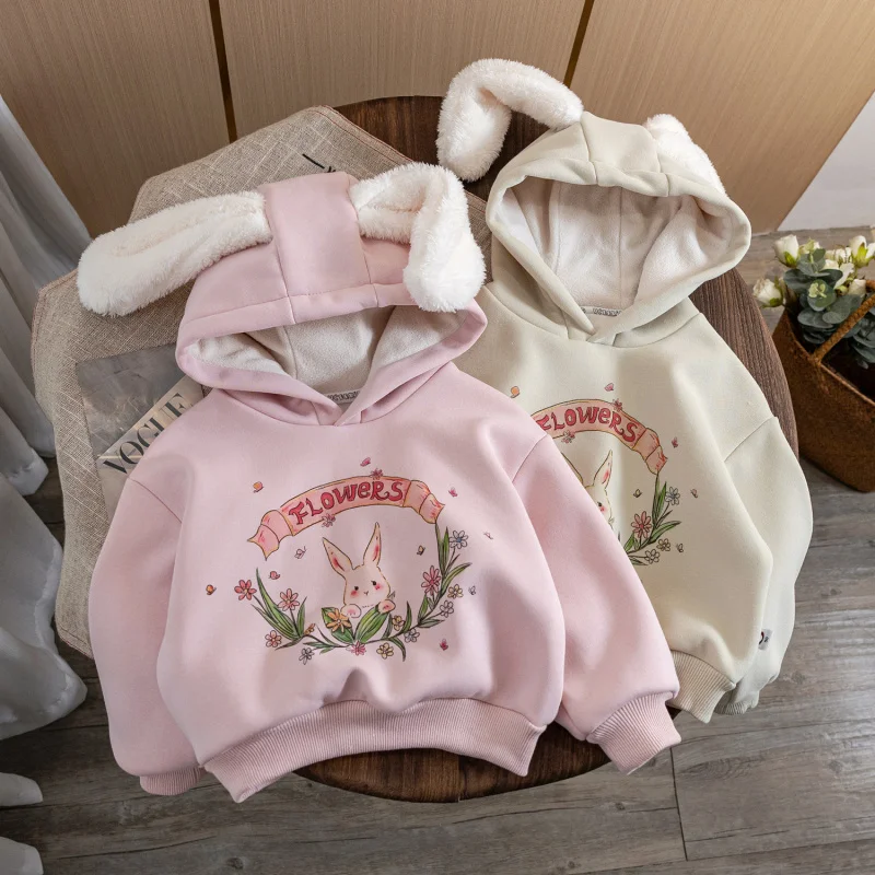 

LYY-Girls' Velvet Padded Hooded Sweatshirt Children's Clothing2024New Winter Clothes Children's Thickened Baby Western Style War