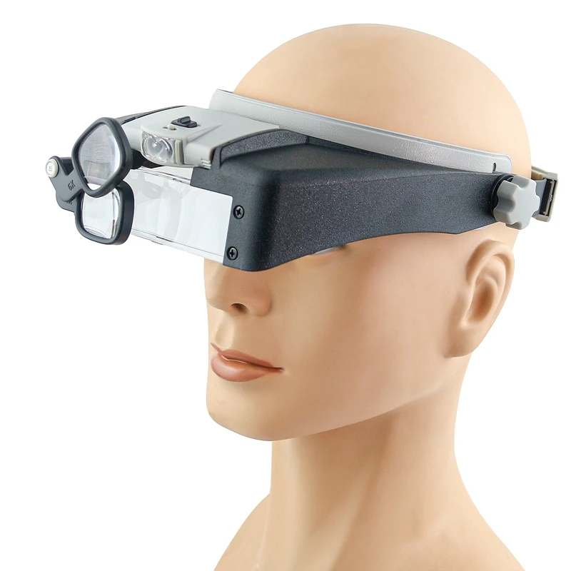 Headband Illuminated Magnifier 1.5X 3X 7.5X 9X 9.5X 11X 15.5X 17X Helmet Magnifying Glasses with 2 LED Light Third Hand Loupes