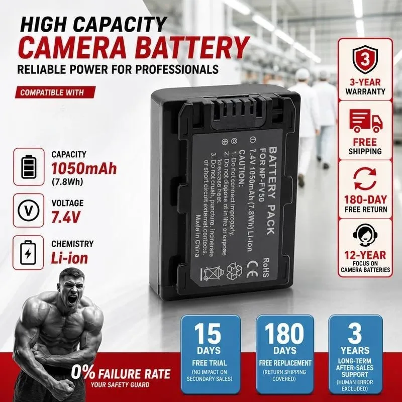 NP-FV50 Battery for Sony HDR-CX700E CX220E CX450 CX680 Compatible with FV70 FV100 Rechargeable Li-ion Camera Battery Pack