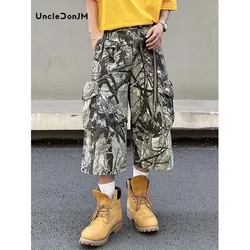 Branch Camouflage Shorts for Men's Summer Multi Pocket Cropped Pants Streetwear Men Calf-Length Pants