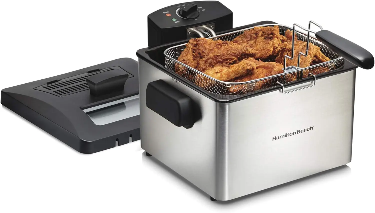 Beach 35042 Professional Style Electric Deep Fryer, XL Frying Basket, Lid with View Window, 1800 Watts, 21 Cups / 5 Liters