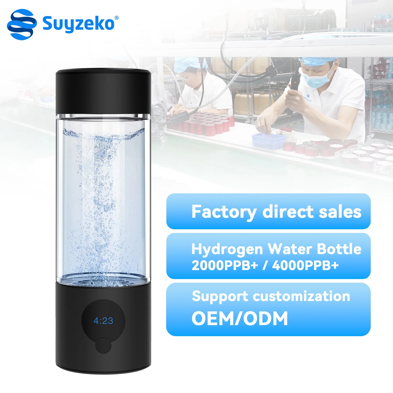 Suyzeko Portable Hydrogen Rich Water Bottle 390ML,SPE PEM Hydrogen Generator Cup,Rechargeable Hydrogen Water Maker
