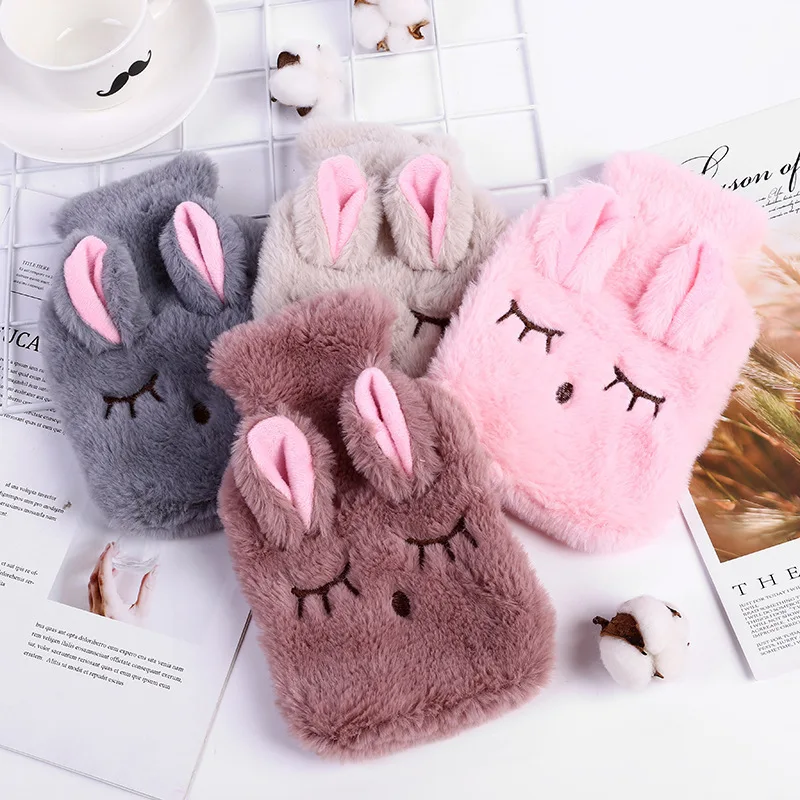 Winter Cartoon Rabbit Hot Water Bottle PVC Stress Pain Relief Therapy Hot Water Bag With Knitted Soft Cozy Cover Hand Warmer 1pc