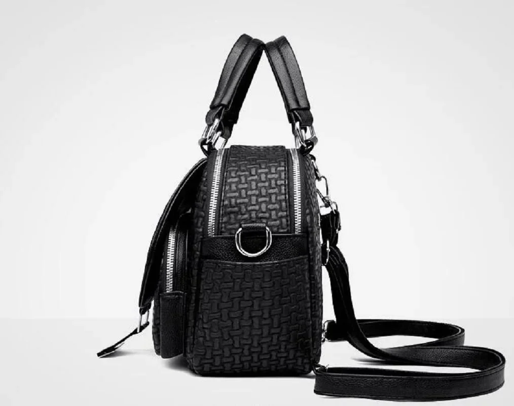 New Fashion Multifunctional Travel Small Backpack Women\'s High Quality Leather Shoulder Bags Messenger Bag Multi Zipper Totes