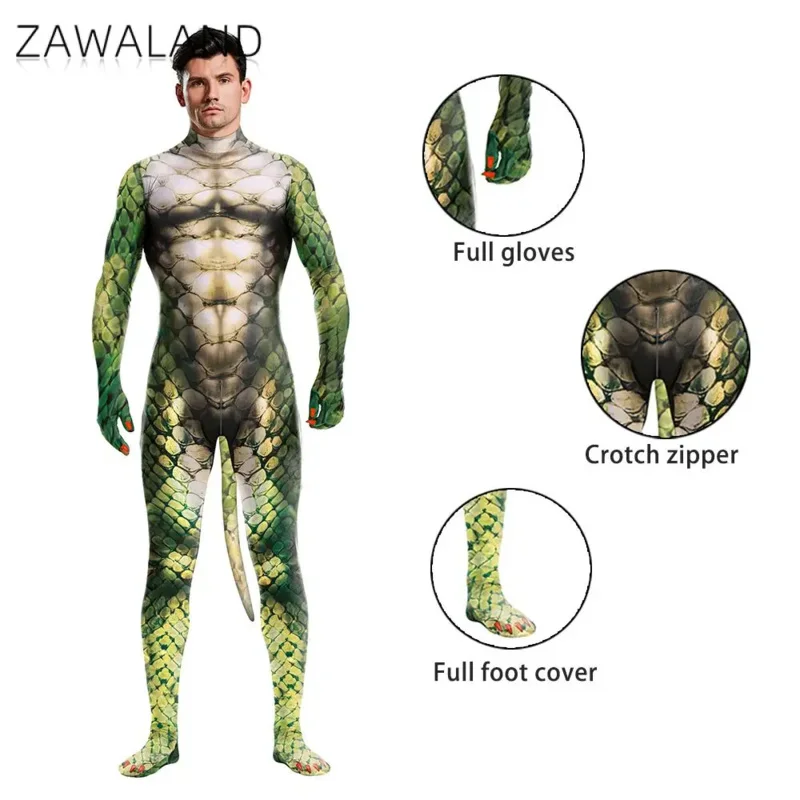 Zawaland Costume animale di Halloween con coda Cosplay Petsuit per uomo Zip cavallo carnevale Catsuit Holiday Zentai body Outfit