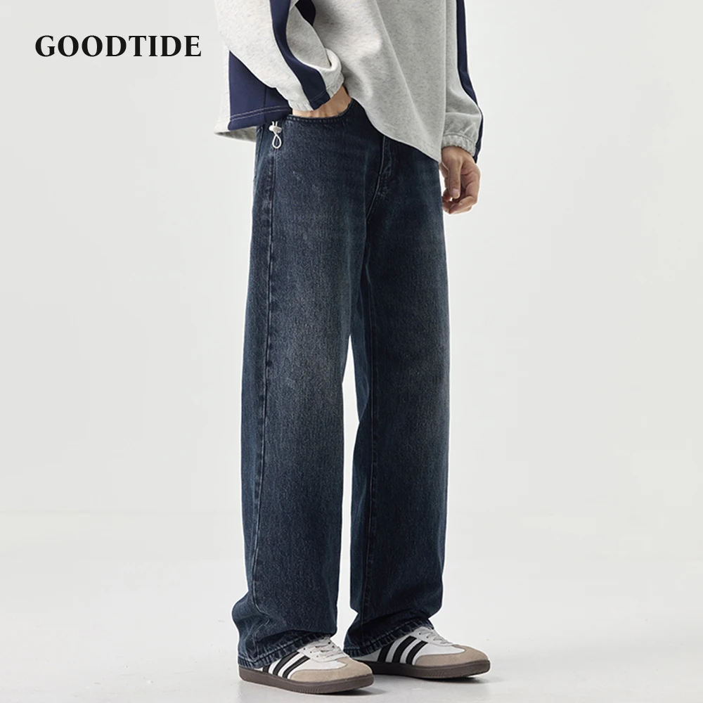 

Korean Style Men's Straight Jeans 2025 Autumn New Embroidered Stripe Pattern Urban Youth Commuting Casual Trousers Size 28-40