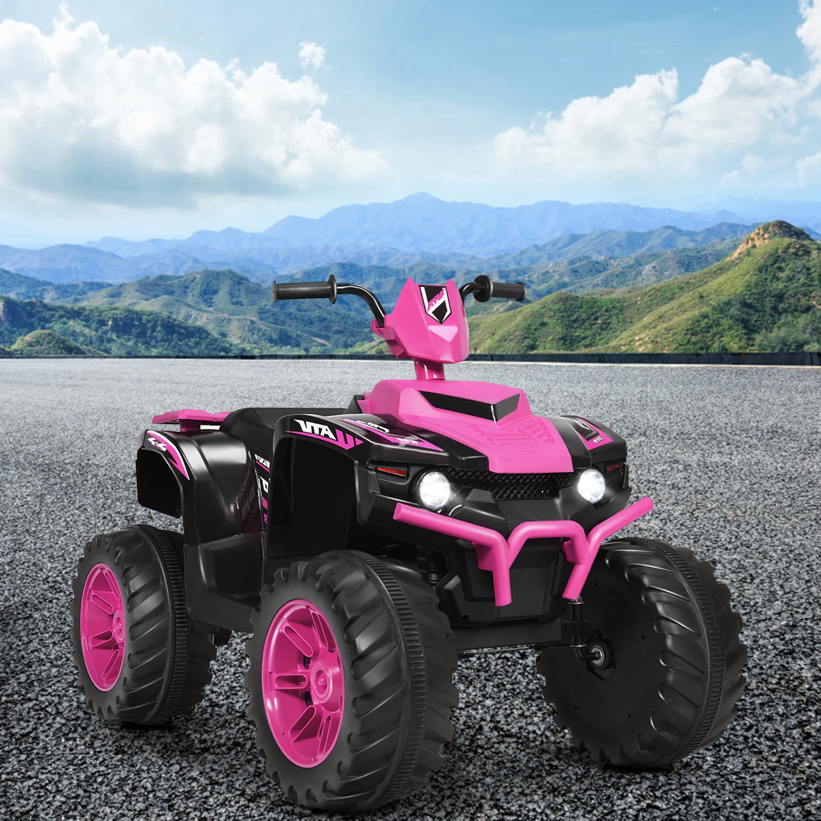 Crianças 4-Wheeler ATV Quad Ride On Car com luz LED e música, rosa, 12V