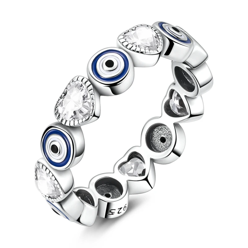 

New Original 925 Sterling Silver Blue Eyes And Heart-Shaped Ring For Women Fit Wedding Party Jewelry Gift