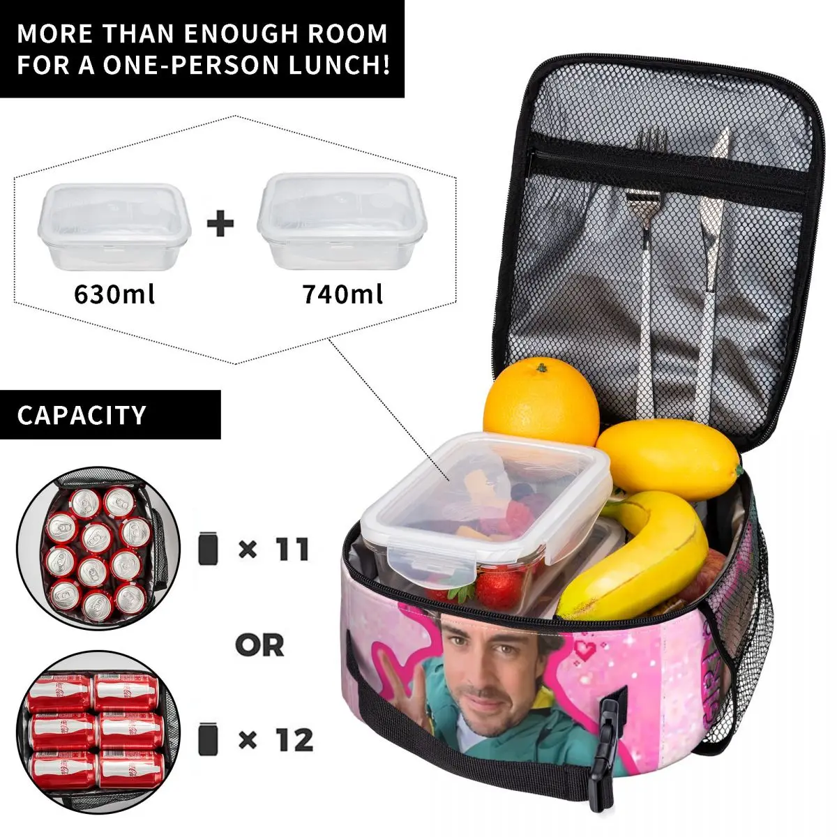 Fernandos Alonsos Saint Lunch Bag Casual Lunch Box For Unisex Travel Convenient Cooler Bag Graphic Design Thermal Tote Handbags