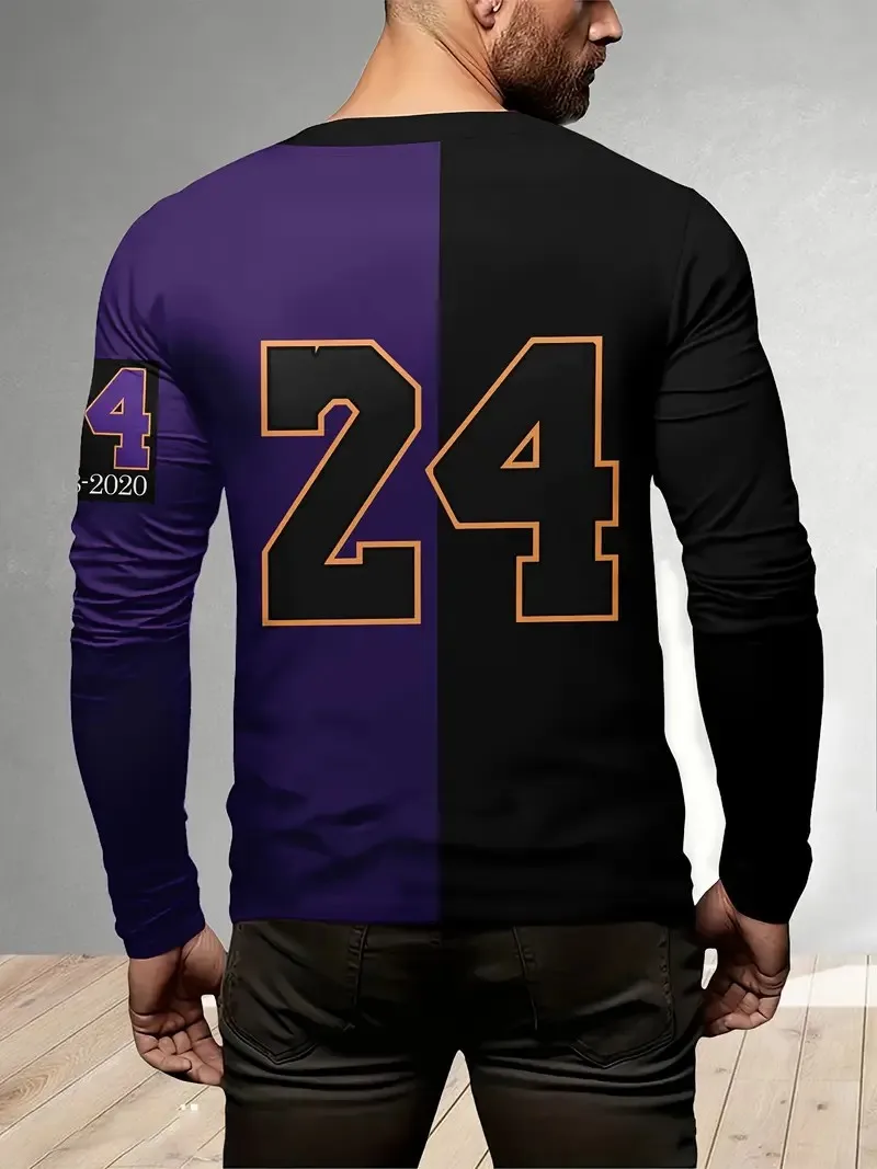 تي شيرت رجالي جديد بأكمام طويلة لربيع وخريف 2025 كاجوال عصري ومريح مع طباعة رقمية ثلاثية الأبعاد #2