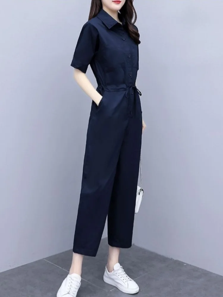 Draw String Ladies Trouser Summer 2024 Baggy Women\'s Blouse and Pants Two Piece Set Wide Leg Shirt Chic Elegant Fashion Clothing