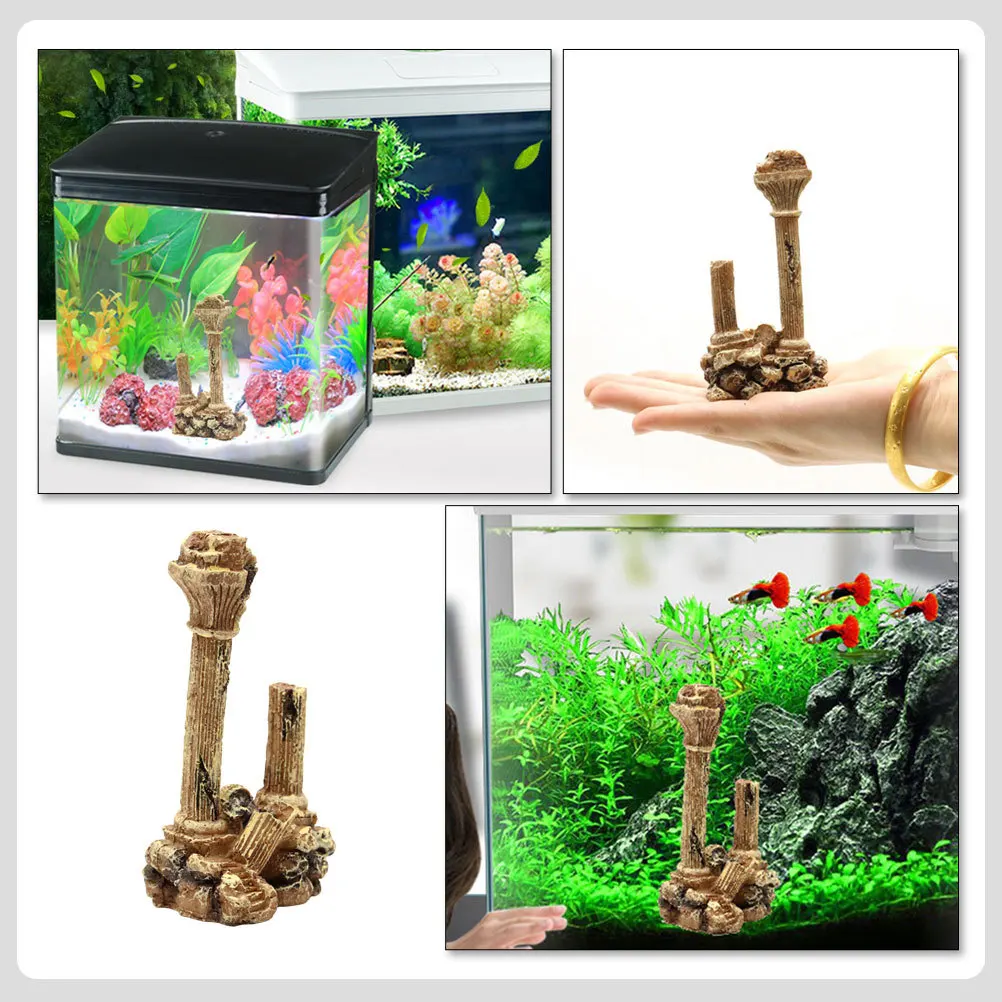 

Aquarium Decoration Fish Tank Roman Column Resin Landscape Ornament Vintage Marble Pillar Hiding Place for Tropical Fish Tanks