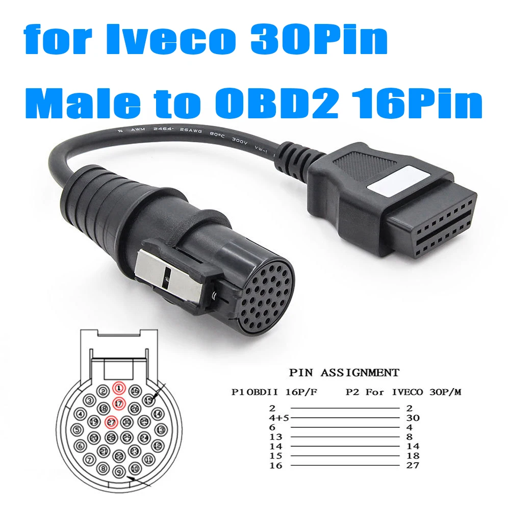 

Truck OBD Adapter Cable for Iveco 30Pin Male to OBD2 16Pin Truck Heavy Duty Trucks Extension Cable Plug Diagnostic