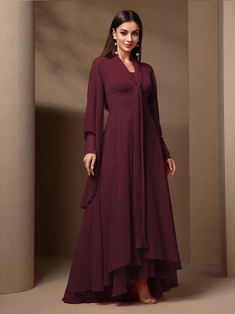 TOLEEN Women Solid Color Bell Sleeve Fit and Flare Chiffon Dress 2024 New Summer Spring Luxury Elegant Formal Party Maxi Dresses