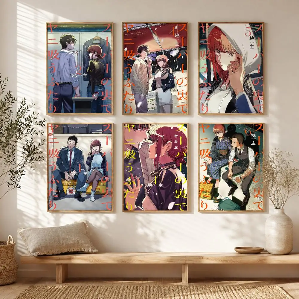 Smoking Behind the S-Supermarket with You Poster Stickers HD Painting Self-Adhesive Art for Bedroom Room Home Decor Wall Decals