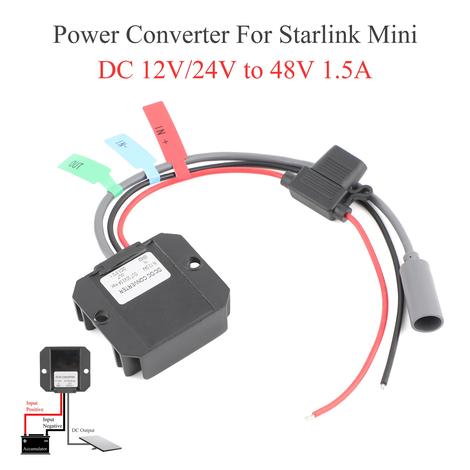 

For Starlink MINI DC power boost converter With fuse 12V/24V to 48V 1.5A with Starlink DC female + extension cable DC M to F