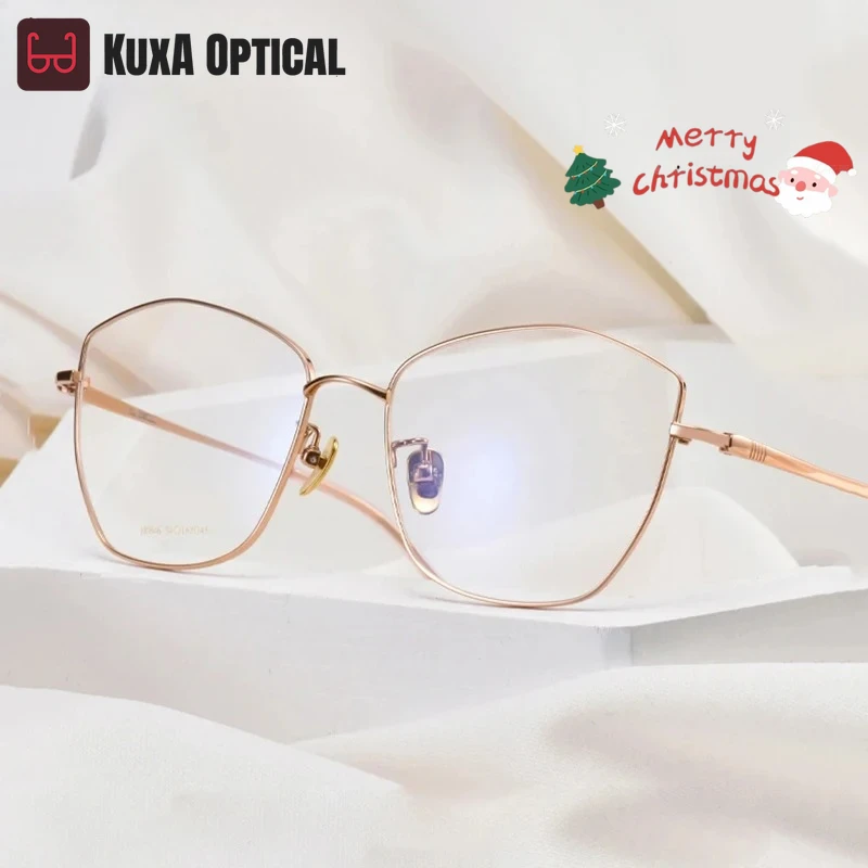 

KUXA Titanium Women Cat Eyeglasses Prescription Optics Glasses Myopia Progressive High-Quality LIGHTWEIGHT Women's Eyewear