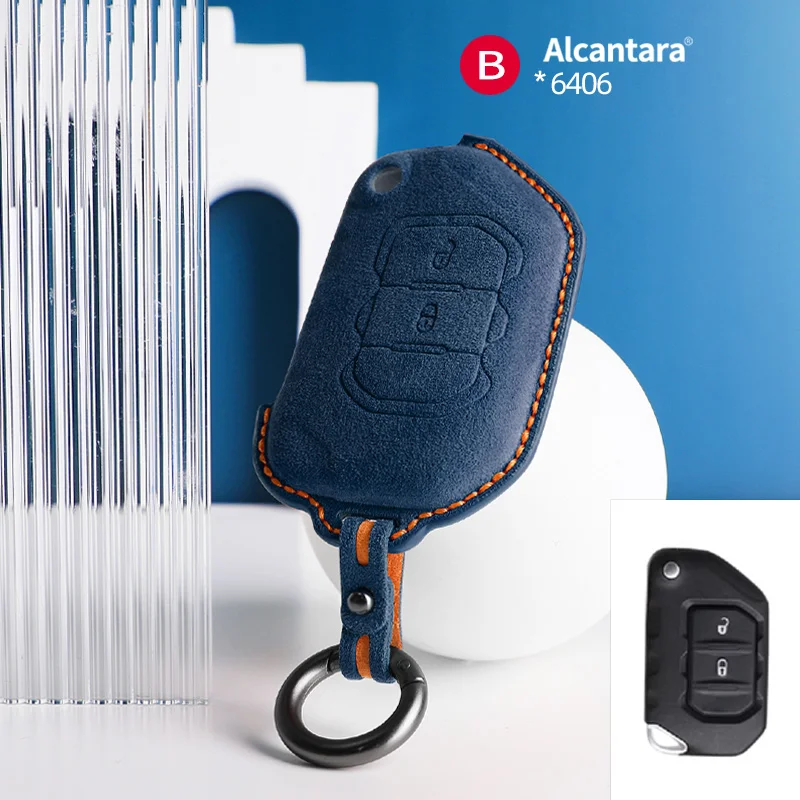 

Alcantara Car Key Case Cover 2 Button Keychain For 2018-2022 Jeep Wrangler JL JK JLU XD Gladiator JT Accessories