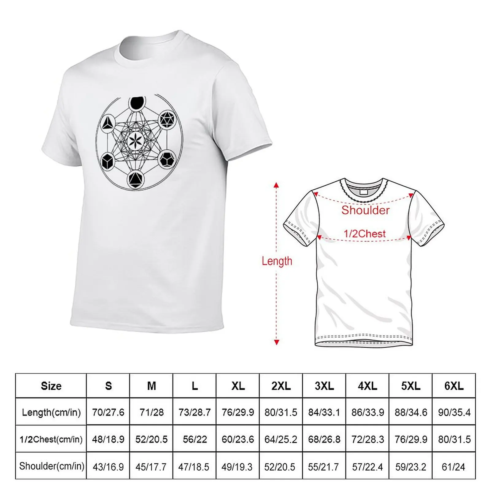 Sacred Geometry, Platonic Solids, Metatrons Cube, Flower of Life T-Shirt Holiday Casual Short Sleeve Top
