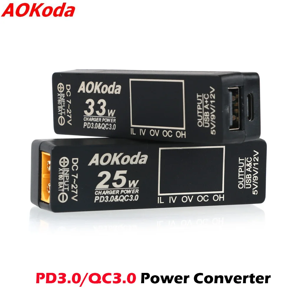 

AOKoda Power Converter Adapter AOKoda PD3.0 Quick Lipo Battery XT60 To USB / XT60 to T plug For Smartphone Tablet PC DIY Part