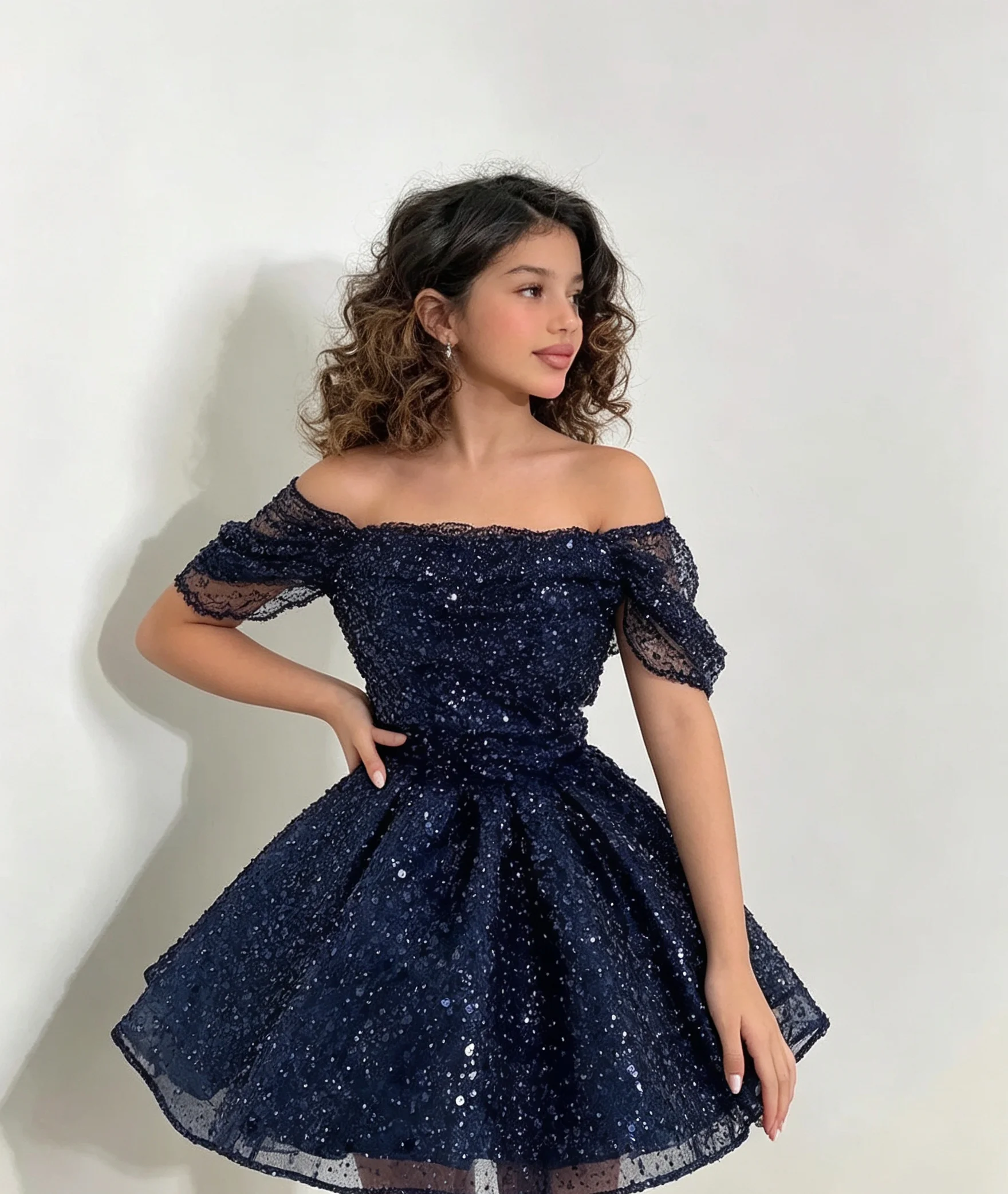 Shiny Flower Girl Dresses for Wedding Off Shoulder Puffy Knee Lenght Kids Birthday Party First Communion Ball Gown Custom