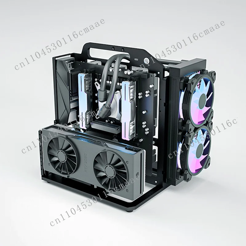Custom mid-tower open frame PC case m-atx gaming accessories including RTX 4060 GPU ATX main board type rack