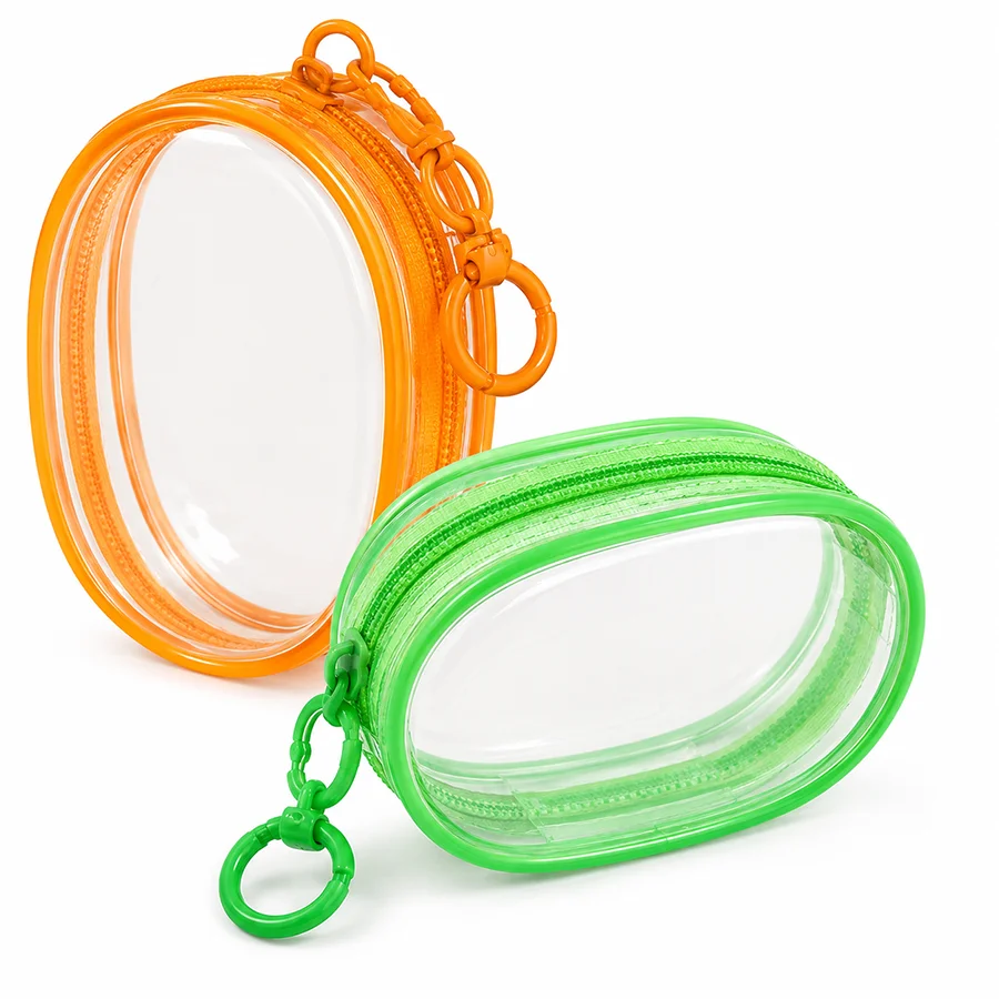 2 Pack Mini Clear Zipper Pouches with Keychain Clip, Transparent PVC Storage Cases for Earbuds, Chargers, Keys, Travel