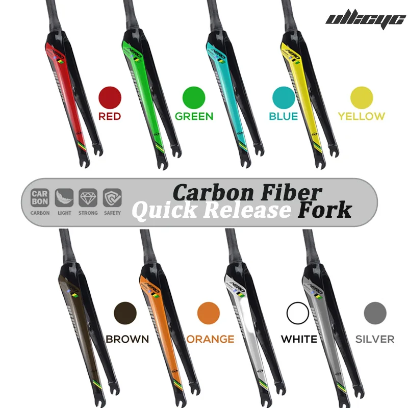 

ULLICYC Gloss Quick Release Carbon Fiber Bicycle Fork Tapered Tube/Round Tube,Disc Brake/Rim Brake,Fit for 700x25C (Max 28C)