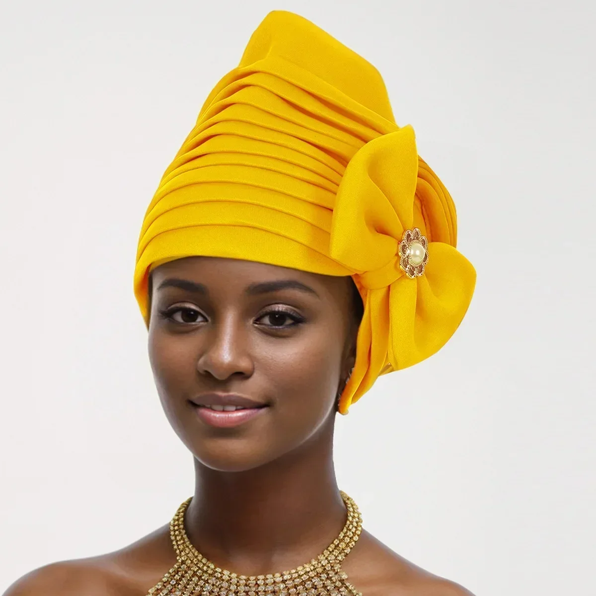 جديد مطوي القوس قبعة عمامة للنساء الأفريقية السيارات Gele Headties النيجيري الزفاف رئيس التفاف حجاب إسلامي بونيه Turbante قبعة #2