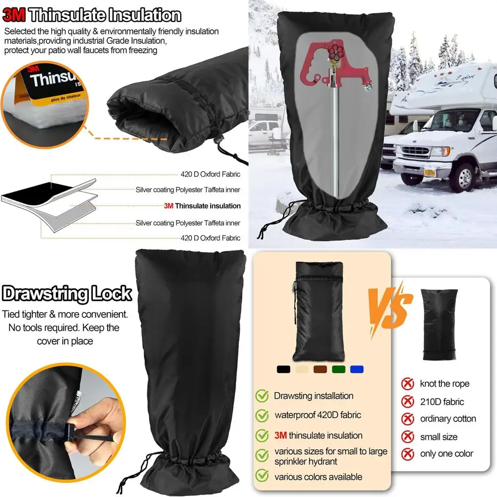 

Insulated Outdoor Faucet Cover for RV Park Hydrant, 3M Thinsulate, 43x18, Winter & Summer Protection, Black