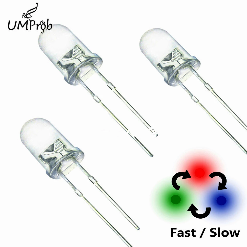 100Pcs/Lot 5mm LED Full Color Fast/Slow RGB Flash Red Green Blue Rainbow Multi Color Round  Light Emitting Diode Diy Kit