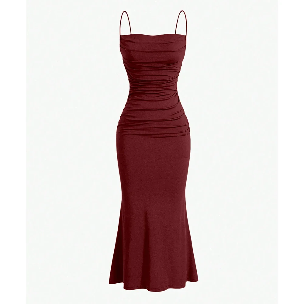 Women's Party Dresses Maxi Spaghetti Strap Elegant Slim Evening Wedding Guest Multi-Color Summer Milkmaid Dresses