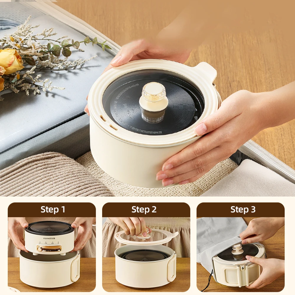 1.8L พับหม้อทําอาหารไฟฟ้าบ้านมัลติฟังก์ชั่กระทะไฟฟ้า Hotpot หม้อหุงข้าว Non-Stick กระทะไฟฟ้าสําหรับเดินทาง