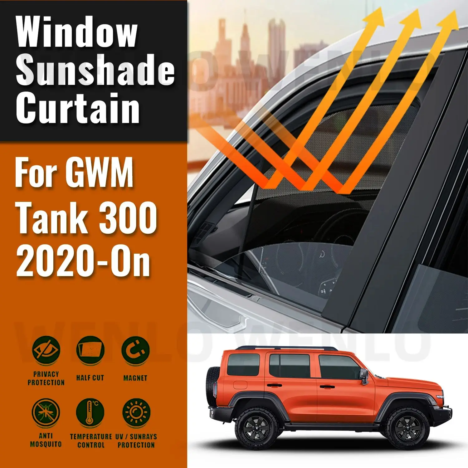 

For GWM Tank 300 2020 2021 2022 2023 2024 Magnetic Car Sunshade Visor Front Rear Windshield Curtain Side Window Sun Shade