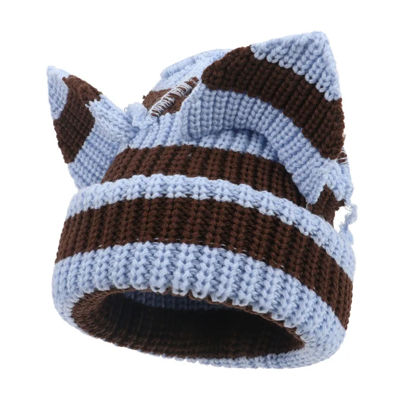 Fashion Head Headwear Cap Hugger Toque Stocking Adult Bestseller Thickened all-acrylic Knitted Hat Devil Ears Outdoor Women 2M29