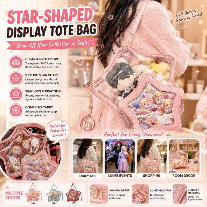 Y2K Glitter Star Shaped Clear, Tote Bag Itabag With Insert, Panel Cute Anime Display Crossbody, Shoulder Handbag Gift For Girls