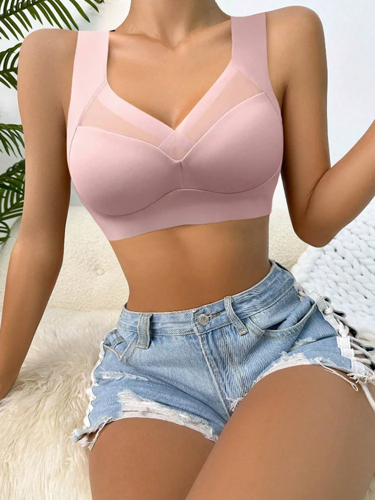 3Pcs Women Sport Bras Plus Size Seamless Lace Bra Bralette Backless Lady Brassiere Vest Female Gathers Shock-Proof Wireless Top