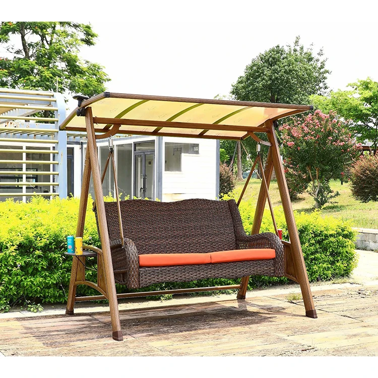 Hot Sale Hotel Patio Double Rattan Swing Chair Villa Aluminum Frame Rattan Garden Hanging Swing