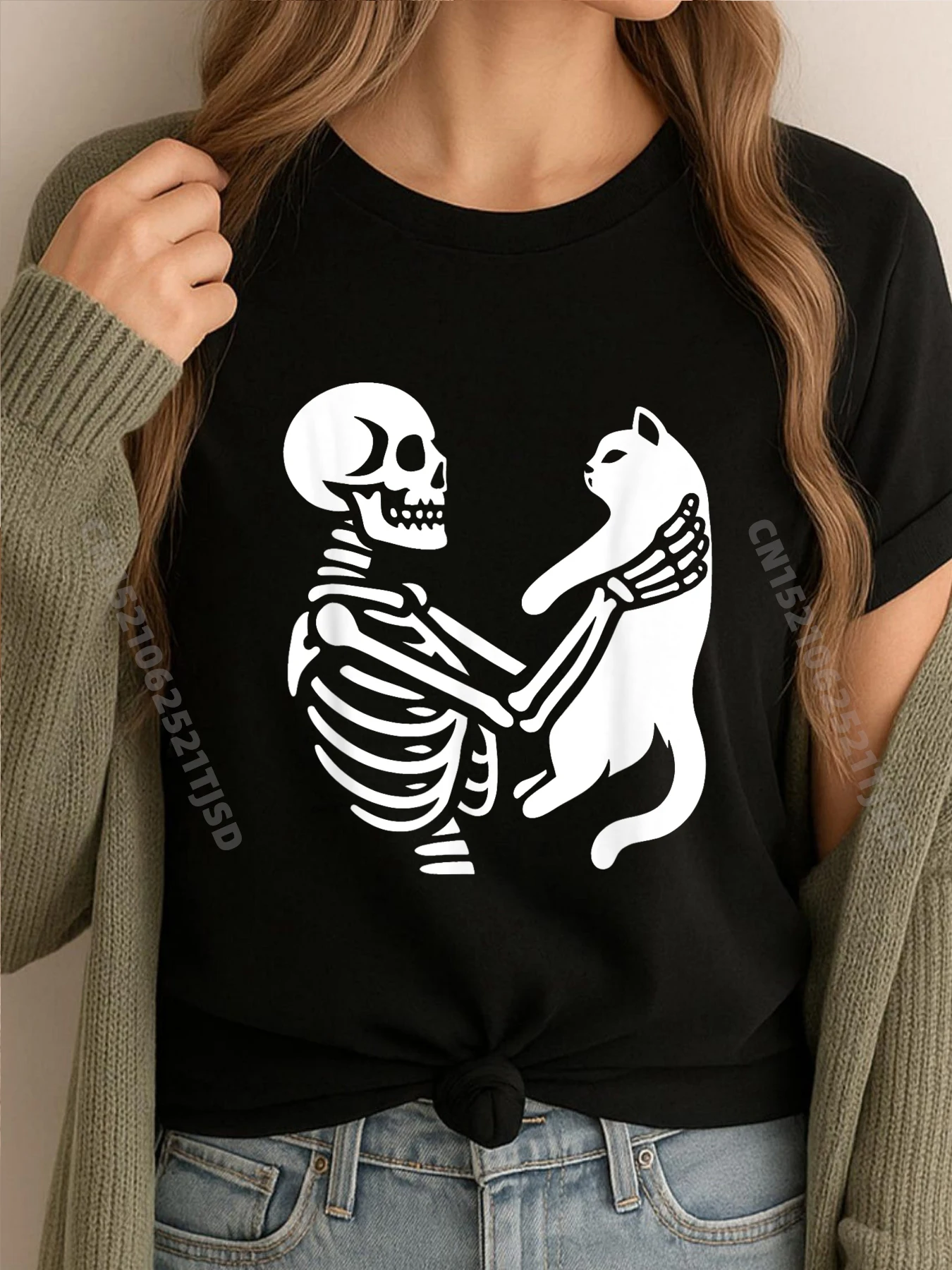 

Забавный скелет кошки черепа счастливый Хэллоуин модная футболка женская мягкая футболка на Хэллоуин для женщин алфавит
