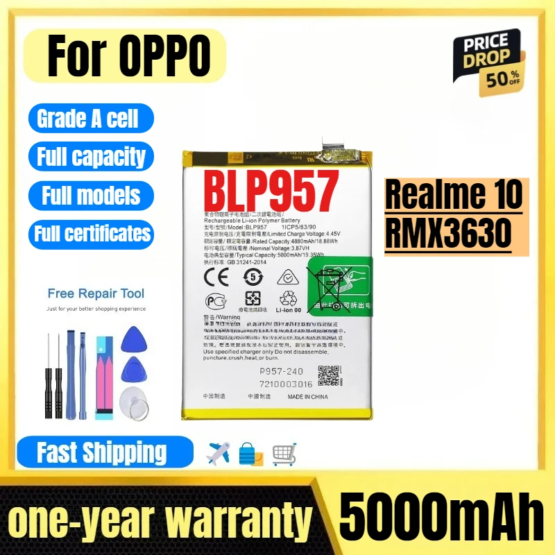 

BLP957 for OPPO Realme 10/RMX3630 Phone Battery High Quality High Capacity Battery Replacement Bateria Grade A Cell with Tools